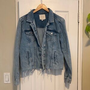 PAIGE Denim Jacket Medium Wash Raw Hem